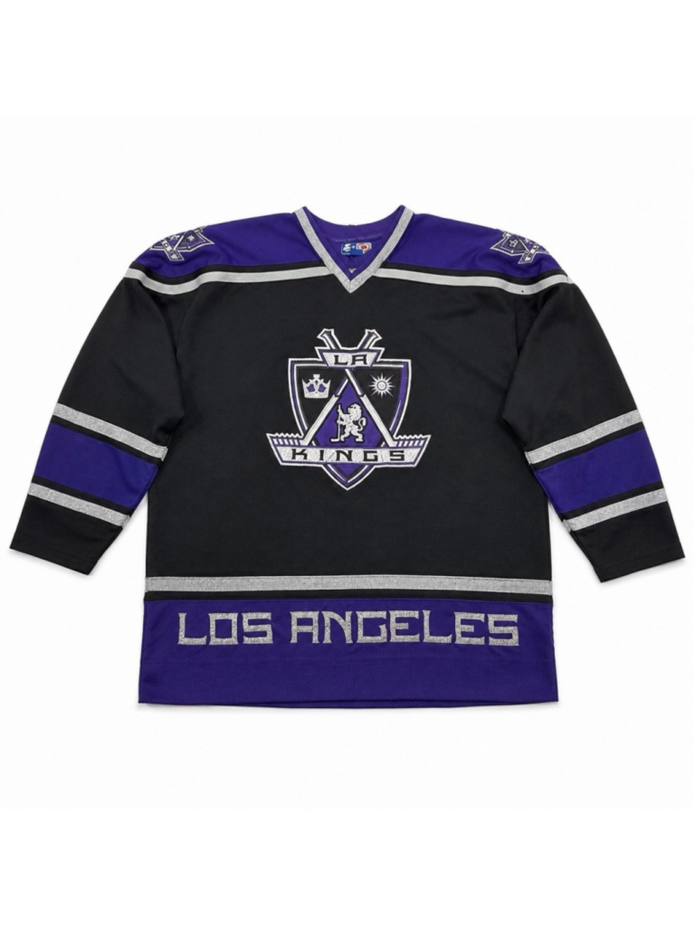 Vintage Starter Los Angeles LA Kings Coat Of Arms Purple Hockey Jersey Mens L